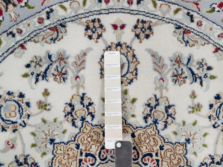 5'1" x 5'2" New Hand Knotted Ivory Wool & Silk Round Oriental Rug - MOA10292012