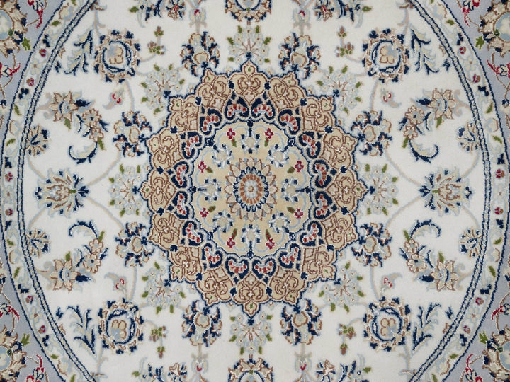 5'1" x 5'2" New Hand Knotted Ivory Wool & Silk Round Oriental Rug - MOA10292012