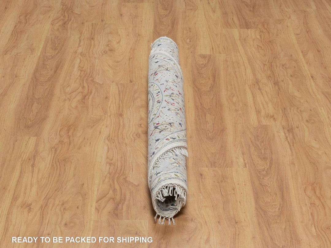 5'1" x 5'2" New Hand Knotted Ivory Wool & Silk Round Oriental Rug - MOA10292012