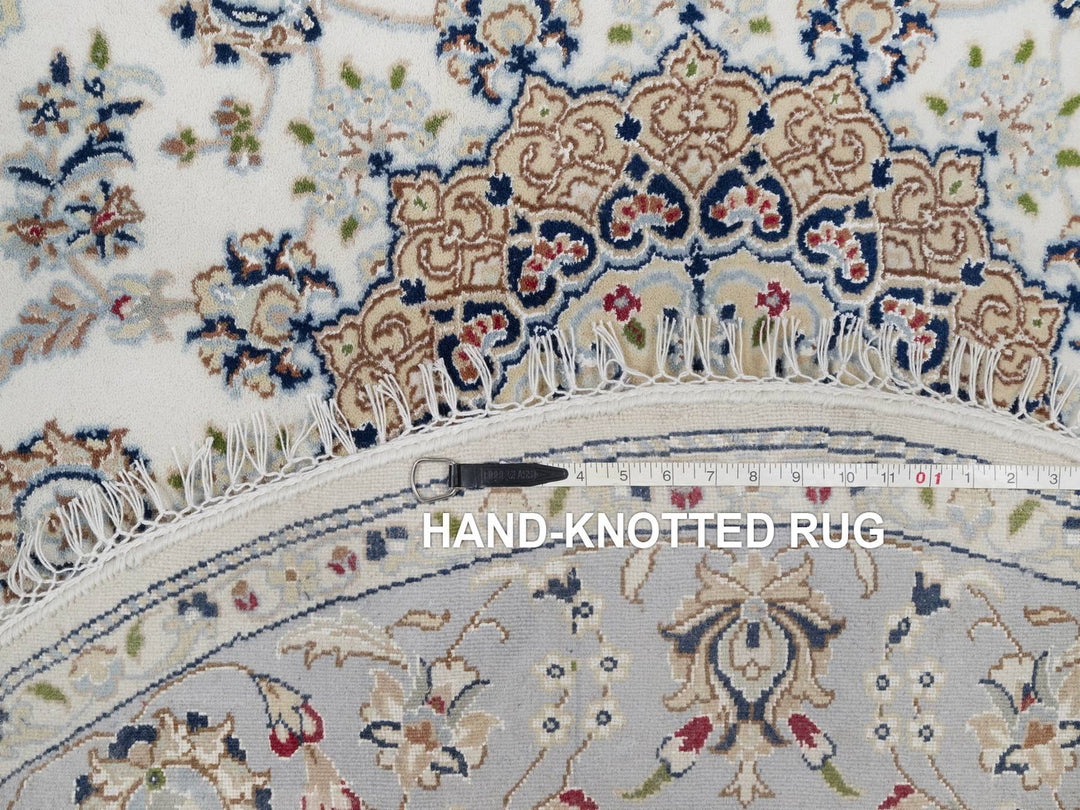 5'1" x 5'2" New Hand Knotted Ivory Wool & Silk Round Oriental Rug - MOA10292012