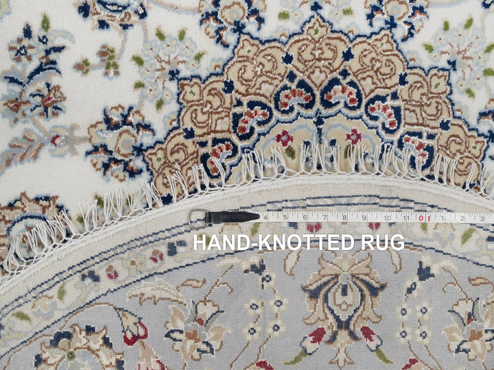 5'1" x 5'2" New Hand Knotted Ivory Wool & Silk Round Oriental Rug - MOA10292012