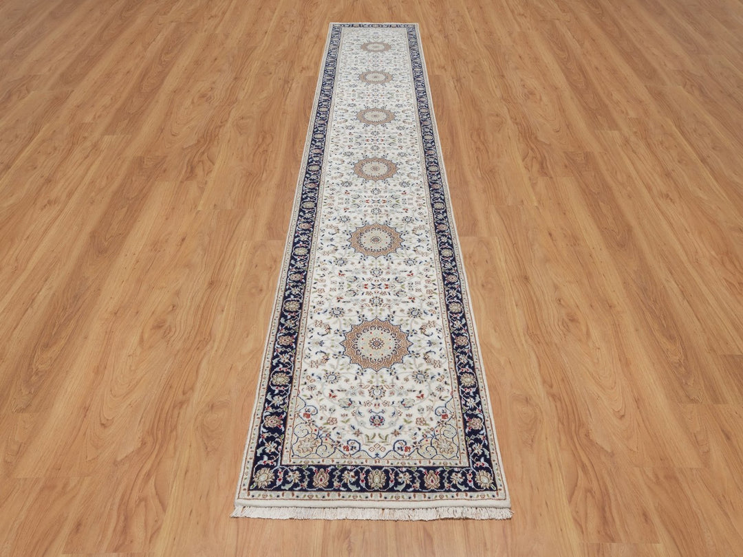 2'8" x 14'4" New Hand Knotted Ivory Wool & Silk Runner Oriental Rug - MOA10292013