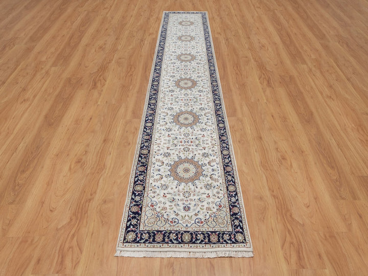 2'8" x 14'4" New Hand Knotted Ivory Wool & Silk Runner Oriental Rug - MOA10292013