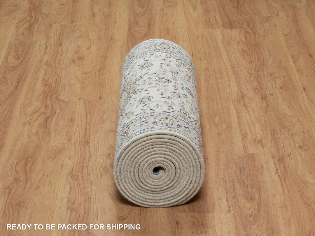 2'8" x 20'3" New Hand Knotted Ivory Wool & Silk Runner Oriental Rug - MOA10292014