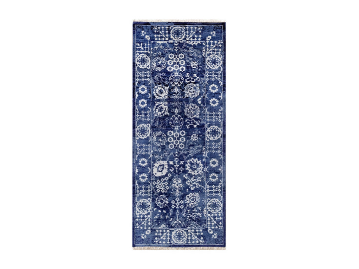 2'5" x 6'0" New Hand Knotted Blue Wool & Silk Runner Oriental Rug - MOA10292019