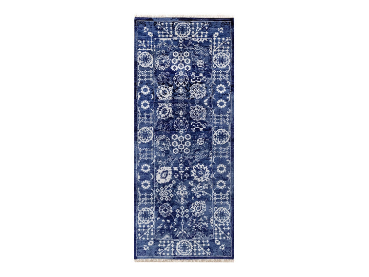2'6" x 6'0" New Hand Knotted Blue Wool & Silk Runner Oriental Rug - MOA10292020