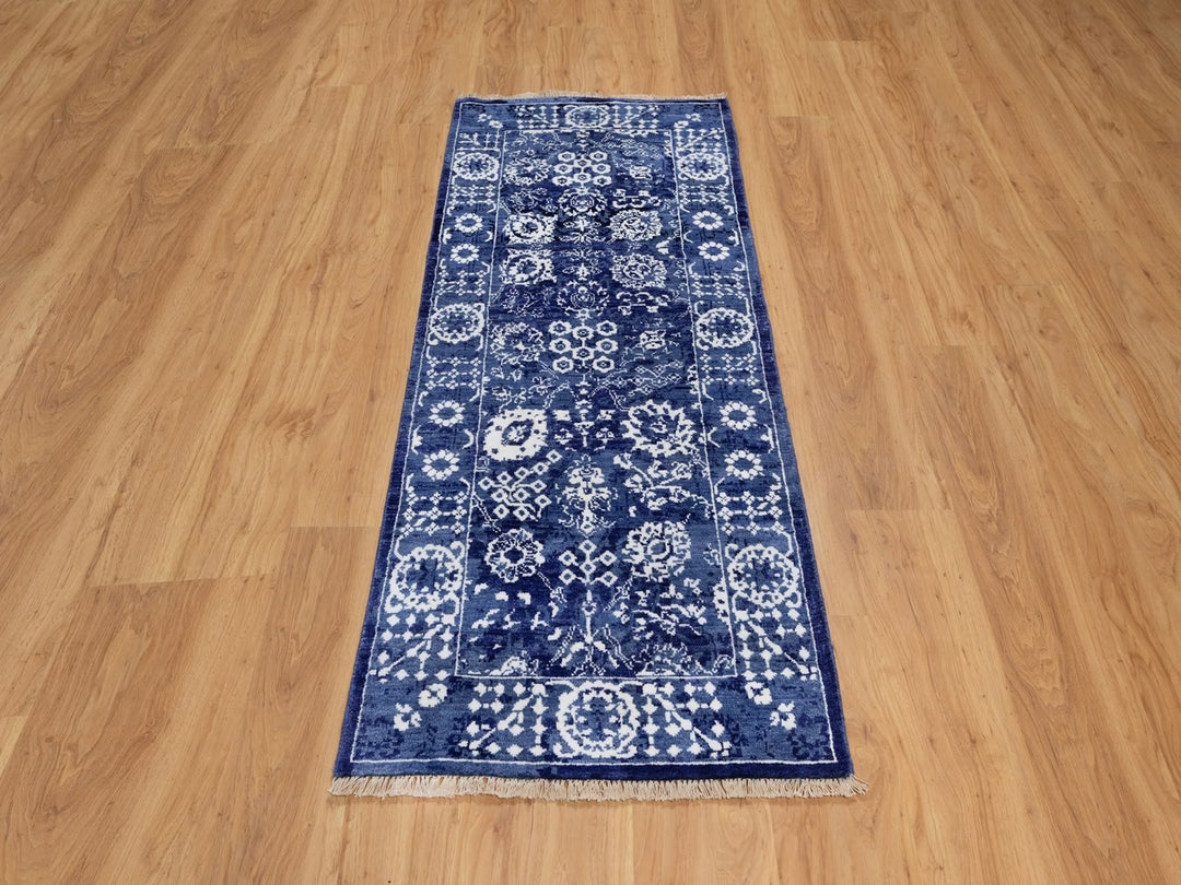 2'6" x 6'0" New Hand Knotted Blue Wool & Silk Runner Oriental Rug - MOA10292020