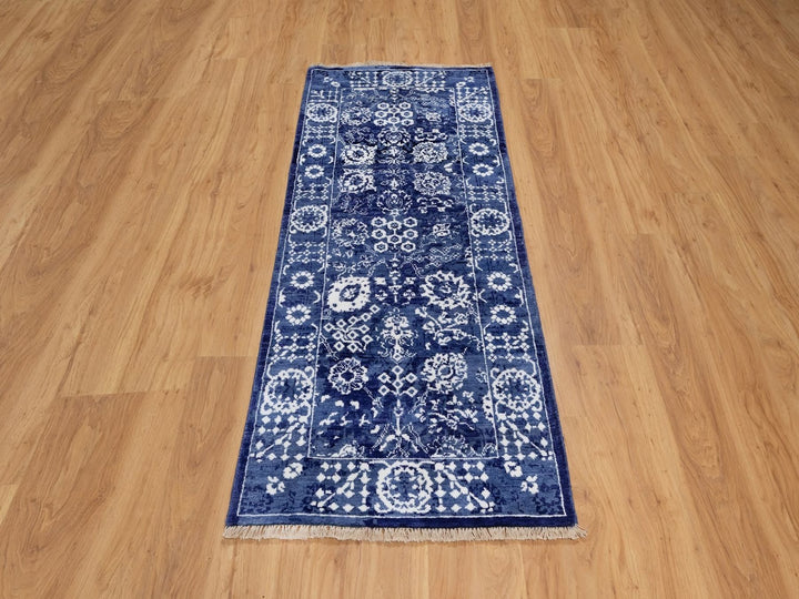 2'6" x 6'0" New Hand Knotted Blue Wool & Silk Runner Oriental Rug - MOA10292020