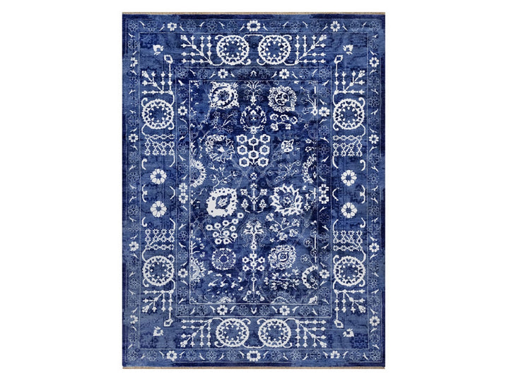 9'0" x 12'1" New Hand Knotted Blue Wool & Silk Rectangle Oriental Rug - MOA10292021