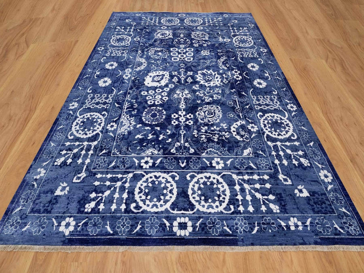 9'0" x 12'1" New Hand Knotted Blue Wool & Silk Rectangle Oriental Rug - MOA10292021