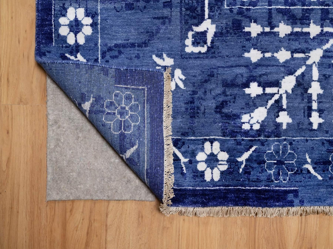 9'0" x 12'1" New Hand Knotted Blue Wool & Silk Rectangle Oriental Rug - MOA10292021