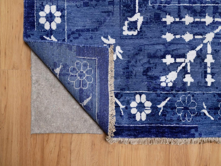 9'0" x 12'1" New Hand Knotted Blue Wool & Silk Rectangle Oriental Rug - MOA10292021