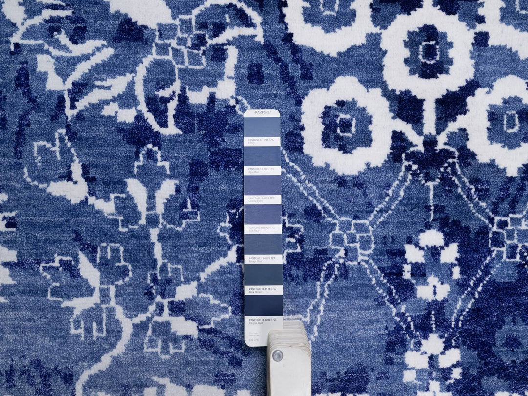 9'0" x 12'1" New Hand Knotted Blue Wool & Silk Rectangle Oriental Rug - MOA10292021