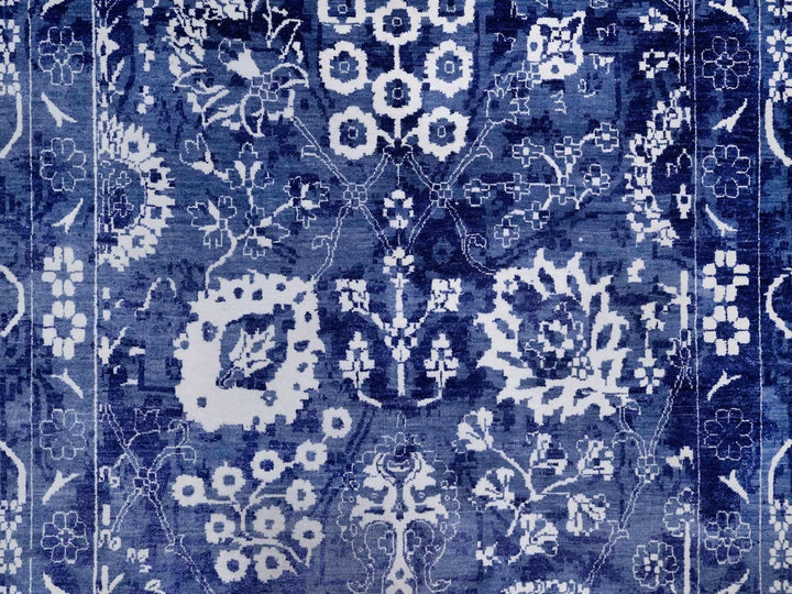 9'0" x 12'1" New Hand Knotted Blue Wool & Silk Rectangle Oriental Rug - MOA10292021