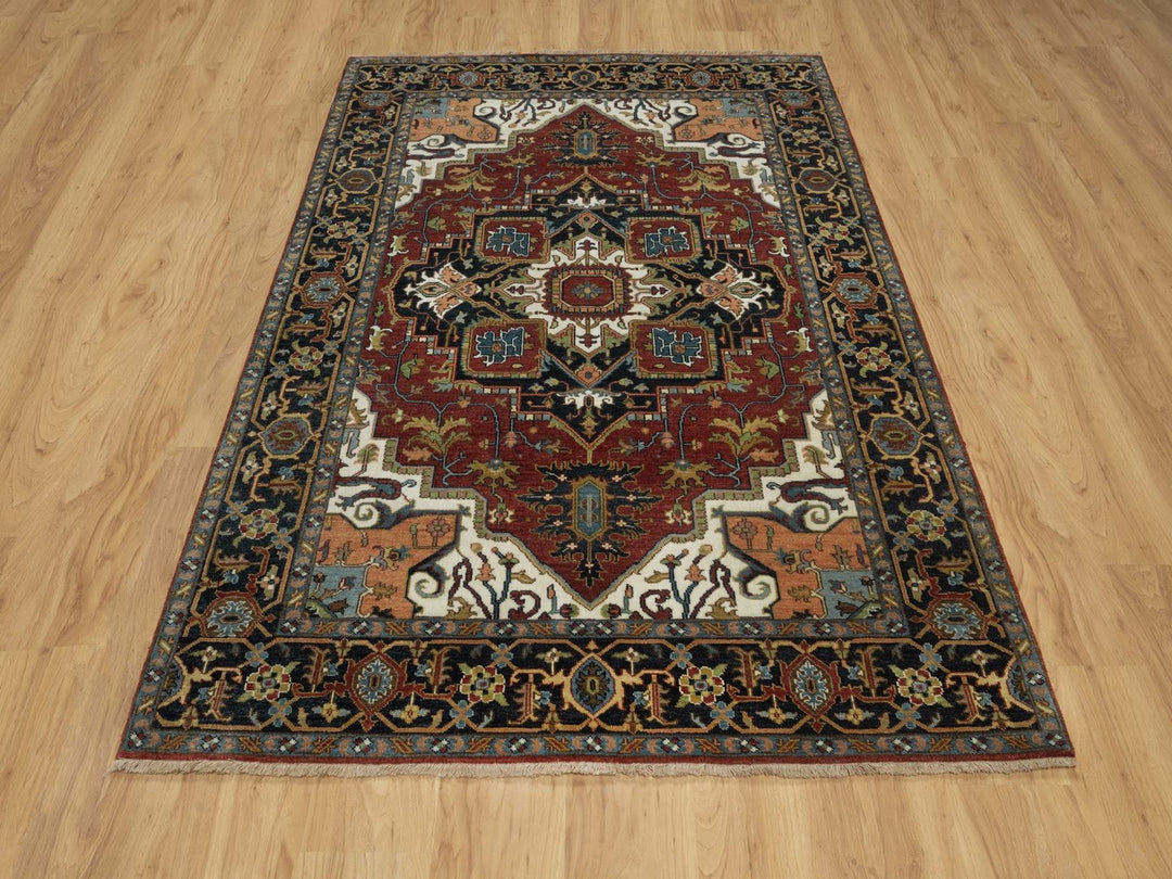 4'11" x 7'2" New Hand Knotted Red Wool Rectangle Oriental Rug - MOA10292024