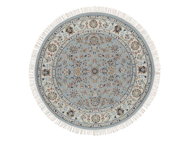 4'0" x 4'1" New Hand Knotted Blue Wool & Silk Round Oriental Rug - MOA10292025