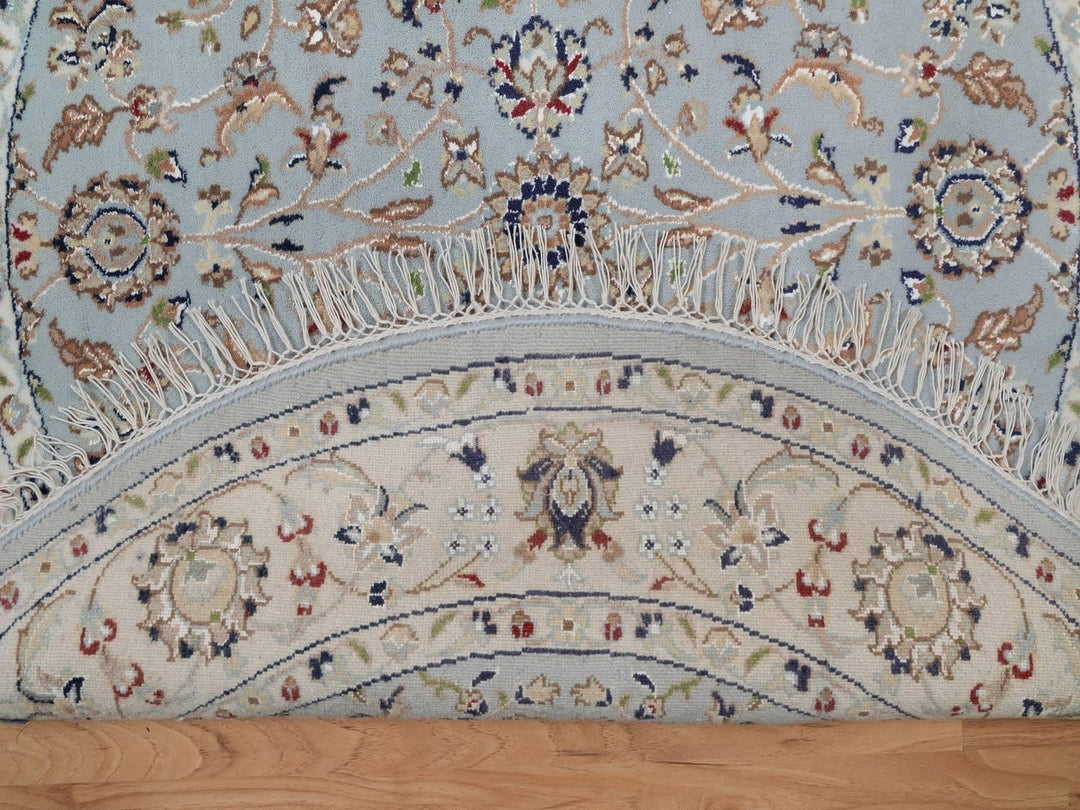 4'0" x 4'1" New Hand Knotted Blue Wool & Silk Round Oriental Rug - MOA10292025
