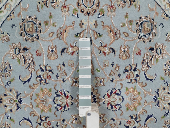 4'0" x 4'1" New Hand Knotted Blue Wool & Silk Round Oriental Rug - MOA10292025