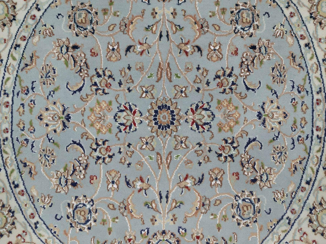 4'0" x 4'1" New Hand Knotted Blue Wool & Silk Round Oriental Rug - MOA10292025