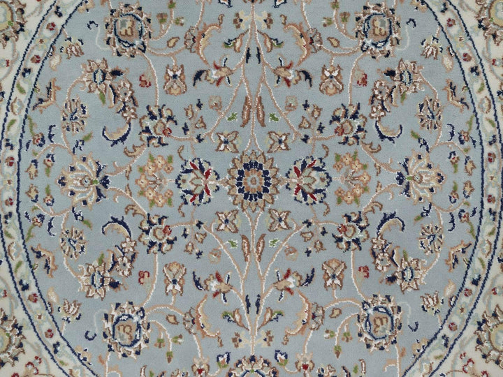 4'0" x 4'1" New Hand Knotted Blue Wool & Silk Round Oriental Rug - MOA10292025