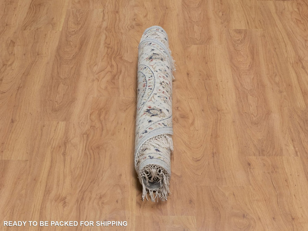 4'0" x 4'1" New Hand Knotted Blue Wool & Silk Round Oriental Rug - MOA10292025