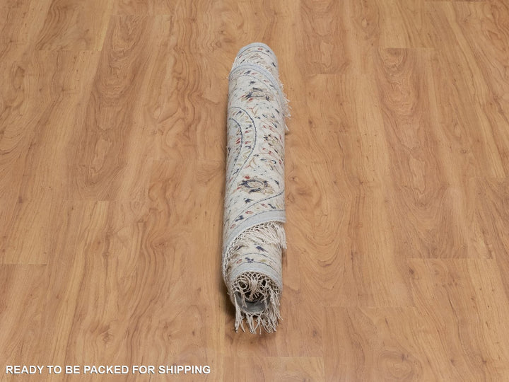 4'0" x 4'1" New Hand Knotted Blue Wool & Silk Round Oriental Rug - MOA10292025