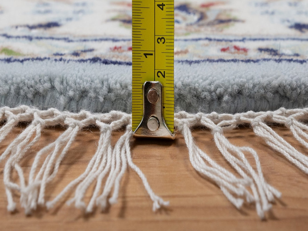4'0" x 4'1" New Hand Knotted Blue Wool & Silk Round Oriental Rug - MOA10292025