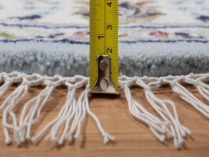 4'0" x 4'1" New Hand Knotted Blue Wool & Silk Round Oriental Rug - MOA10292025