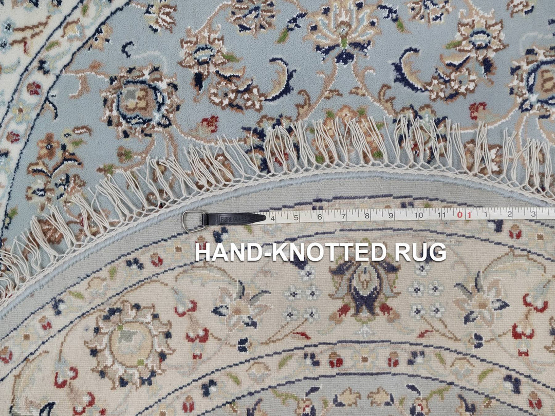 4'0" x 4'1" New Hand Knotted Blue Wool & Silk Round Oriental Rug - MOA10292025