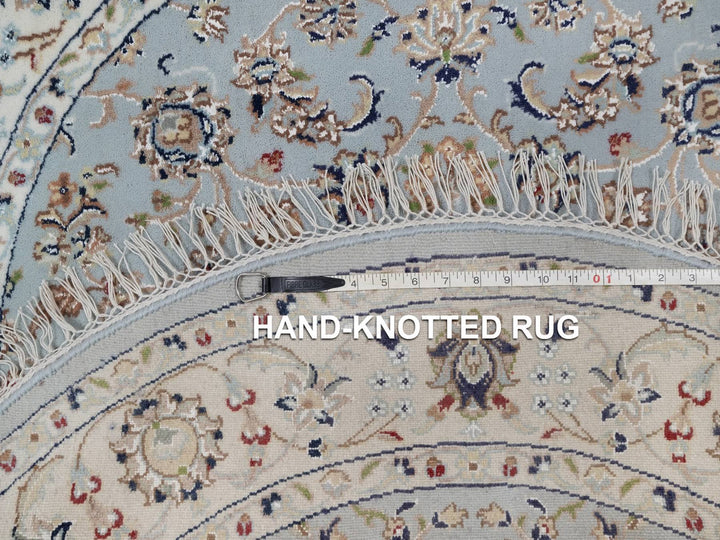 4'0" x 4'1" New Hand Knotted Blue Wool & Silk Round Oriental Rug - MOA10292025