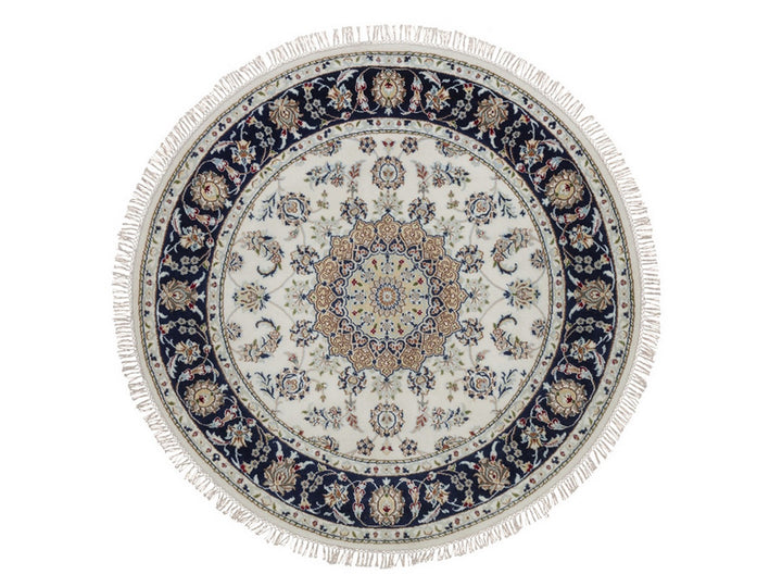 5'1" x 5'2" New Hand Knotted Ivory Wool & Silk Round Oriental Rug - MOA10292026