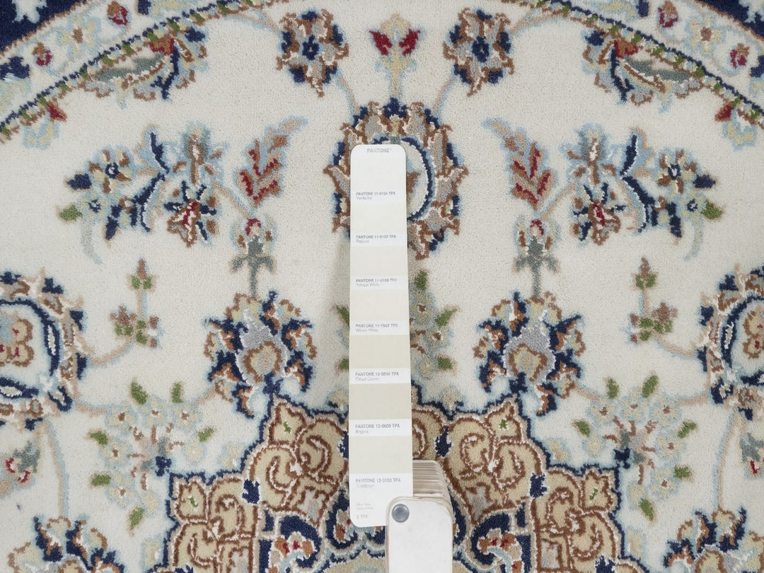 5'1" x 5'2" New Hand Knotted Ivory Wool & Silk Round Oriental Rug - MOA10292026