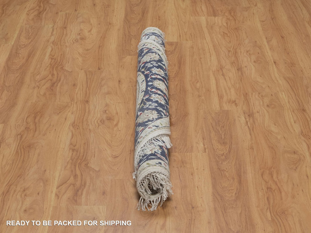 5'1" x 5'2" New Hand Knotted Ivory Wool & Silk Round Oriental Rug - MOA10292026