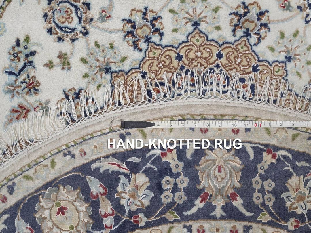 5'1" x 5'2" New Hand Knotted Ivory Wool & Silk Round Oriental Rug - MOA10292026