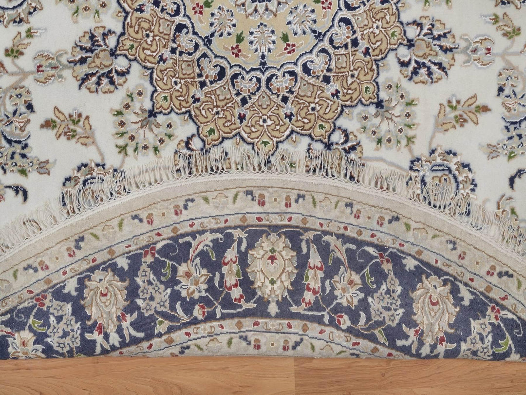 7'4" x 7'5" New Hand Knotted Ivory Wool & Silk Round Oriental Rug - MOA10292027