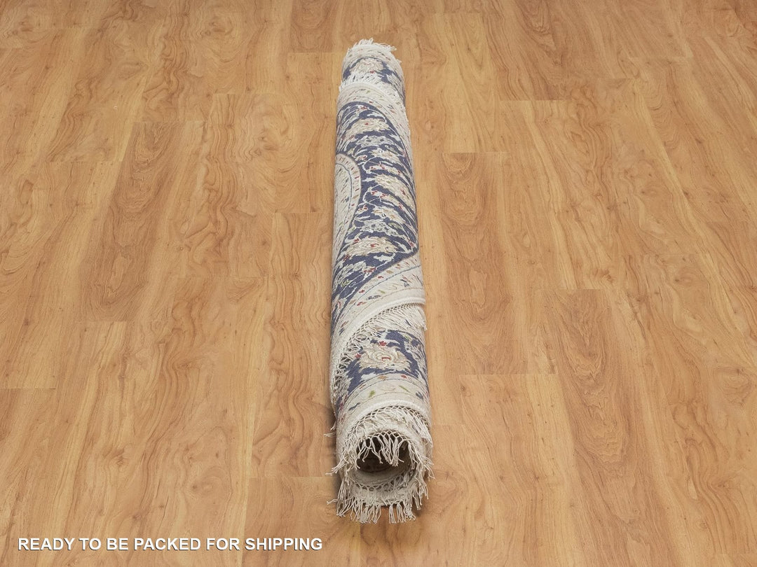 7'4" x 7'5" New Hand Knotted Ivory Wool & Silk Round Oriental Rug - MOA10292027