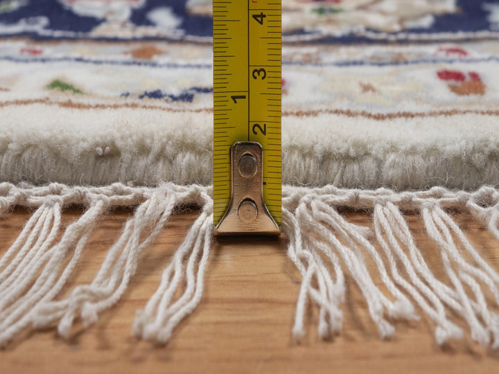 7'4" x 7'5" New Hand Knotted Ivory Wool & Silk Round Oriental Rug - MOA10292027