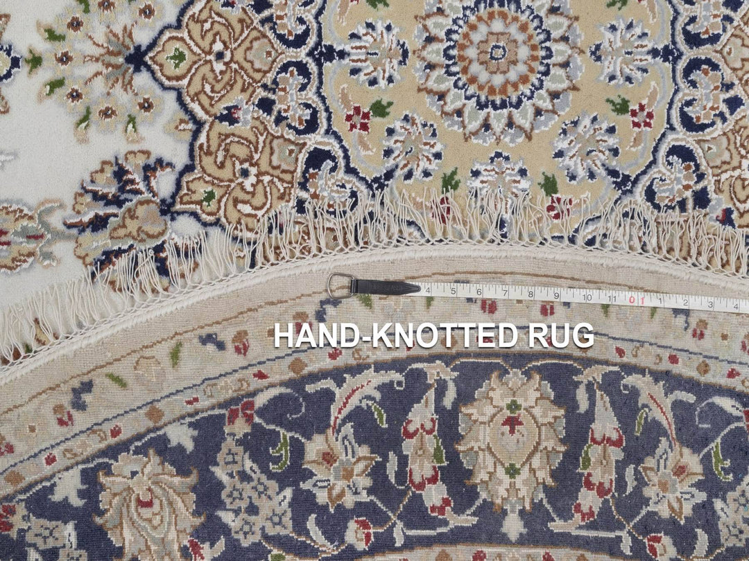 7'4" x 7'5" New Hand Knotted Ivory Wool & Silk Round Oriental Rug - MOA10292027
