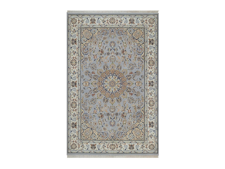 6'1" x 9'4" New Hand Knotted Blue Wool & Silk Rectangle Oriental Rug - MOA10292028