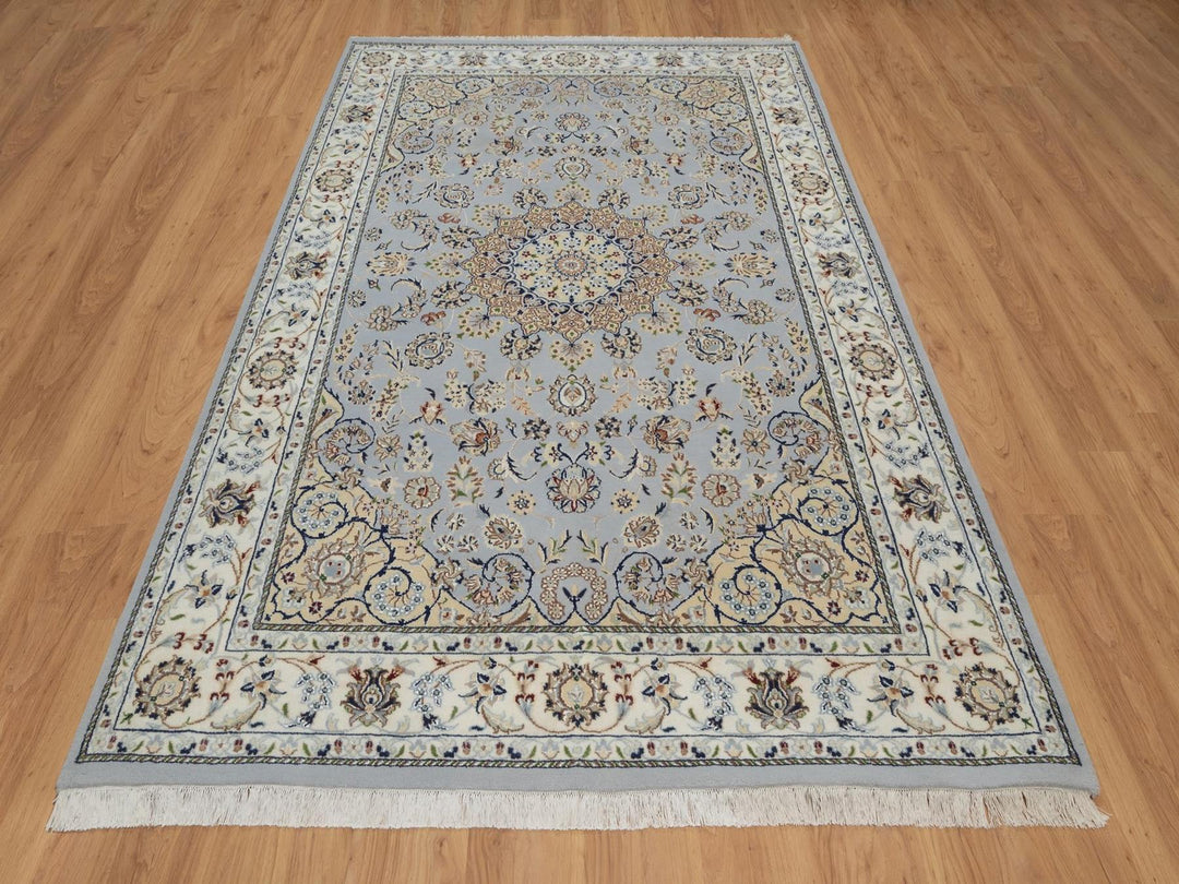 6'1" x 9'4" New Hand Knotted Blue Wool & Silk Rectangle Oriental Rug - MOA10292028