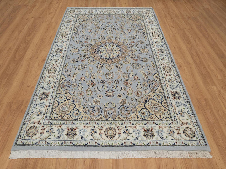 6'1" x 9'4" New Hand Knotted Blue Wool & Silk Rectangle Oriental Rug - MOA10292028