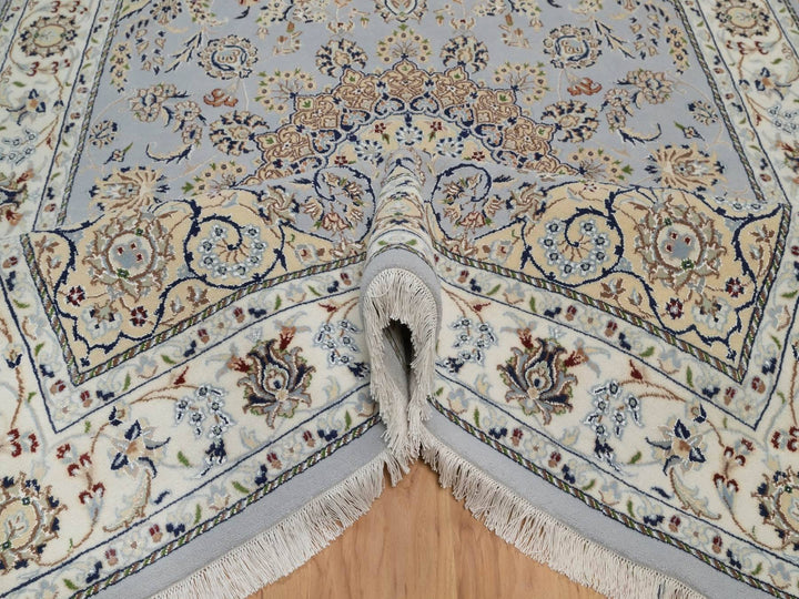 6'1" x 9'4" New Hand Knotted Blue Wool & Silk Rectangle Oriental Rug - MOA10292028