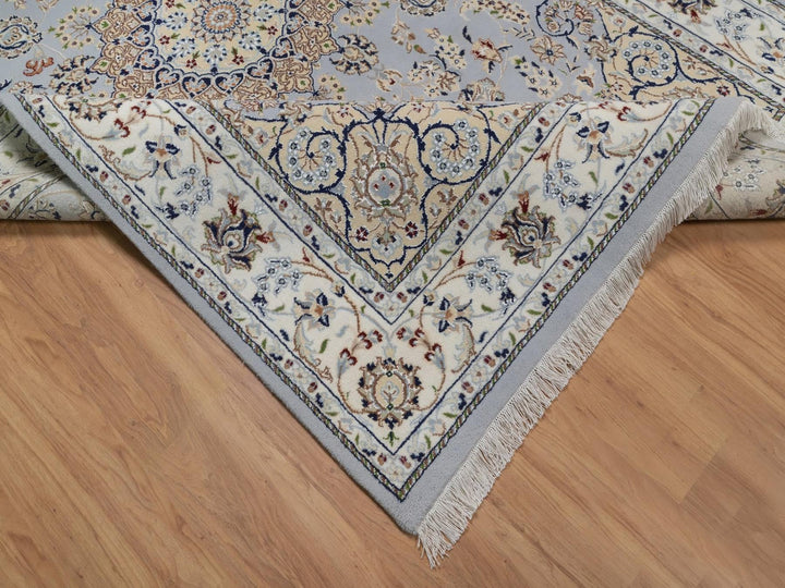 6'1" x 9'4" New Hand Knotted Blue Wool & Silk Rectangle Oriental Rug - MOA10292028