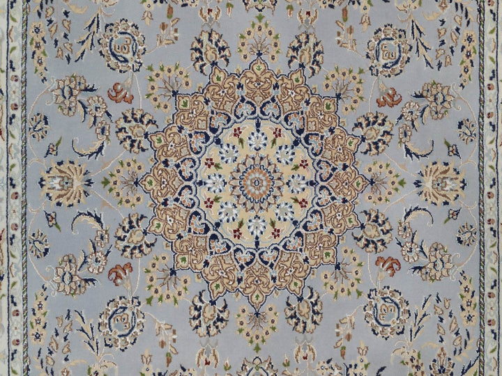 6'1" x 9'4" New Hand Knotted Blue Wool & Silk Rectangle Oriental Rug - MOA10292028