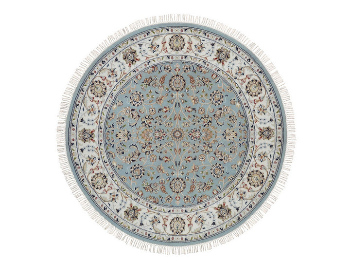 5'2" x 5'2" New Hand Knotted Blue Wool & Silk Round Oriental Rug - MOA10292029