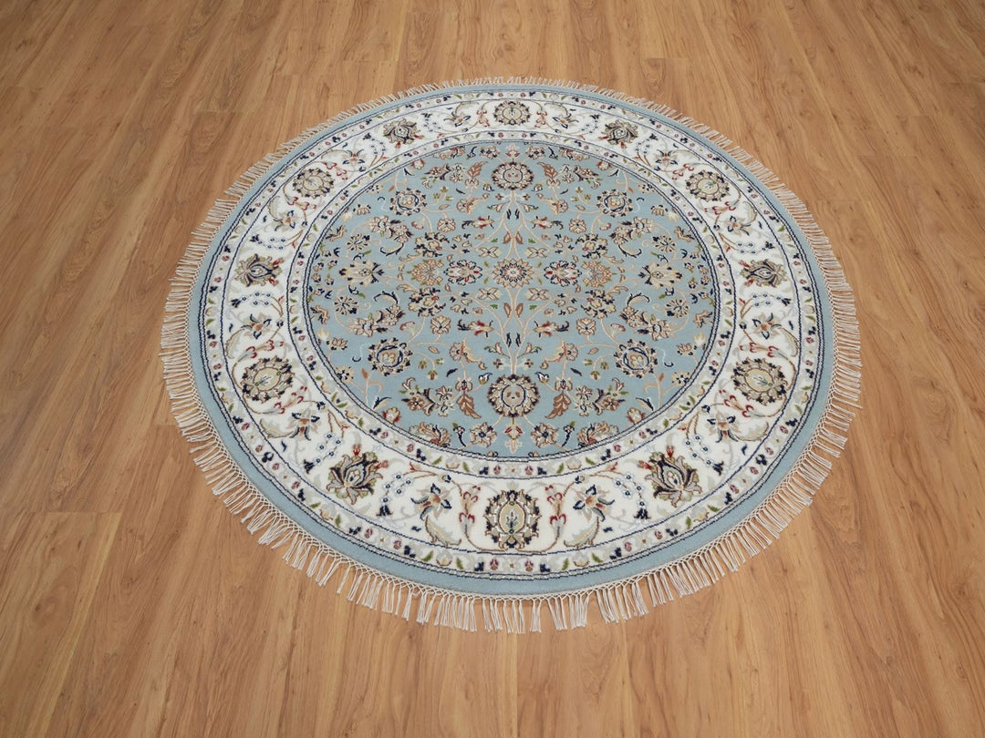 5'2" x 5'2" New Hand Knotted Blue Wool & Silk Round Oriental Rug - MOA10292029