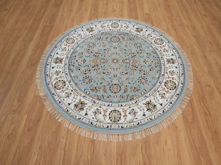 5'2" x 5'2" New Hand Knotted Blue Wool & Silk Round Oriental Rug - MOA10292029