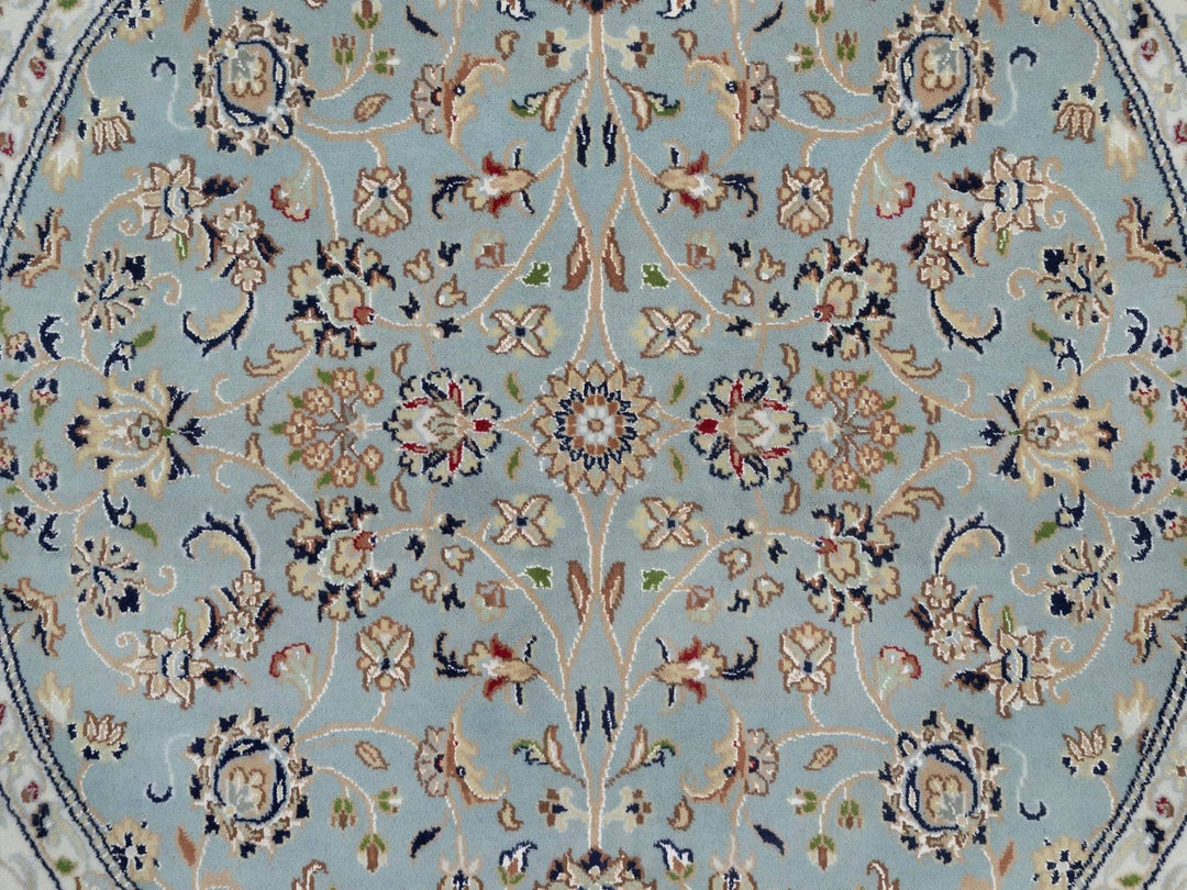 5'2" x 5'2" New Hand Knotted Blue Wool & Silk Round Oriental Rug - MOA10292029