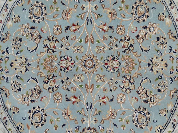 5'2" x 5'2" New Hand Knotted Blue Wool & Silk Round Oriental Rug - MOA10292029