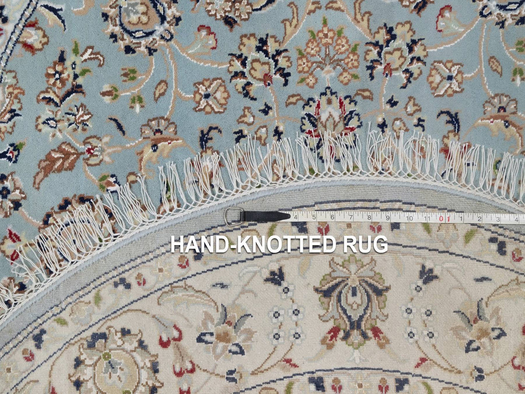 5'2" x 5'2" New Hand Knotted Blue Wool & Silk Round Oriental Rug - MOA10292029